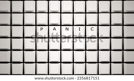 Panic white keyboard keys typography typescript geometric pattern background 3d illustration render digital rendering