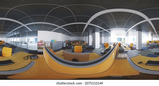 Pano VR 360 °, Large Office With Desk And Meeting Room, 3d Rendering, 3d Illustration 