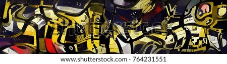 Panorama of abstraction. Designed in a modern style oil painting on canvas. Primitive cubism style of Picasso and Kandinsky.