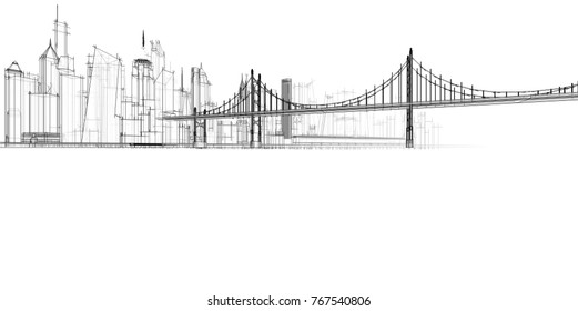 panorama, architecture abstract, 3d illustration