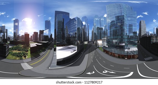 Panorama Of The City. Environment Map. HDRI Map. Equidistant Projection. Spherical Panorama.
3D Rendering