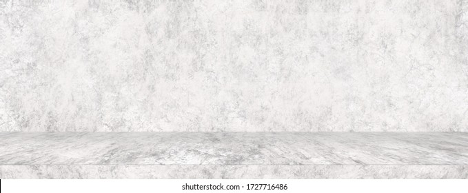 Panorama gray cement concrete floor and wall backgrounds,  interior room , display products. White grey color for background. Old grunge textures with scratches and cracks.  - Shutterstock ID 1727716486
