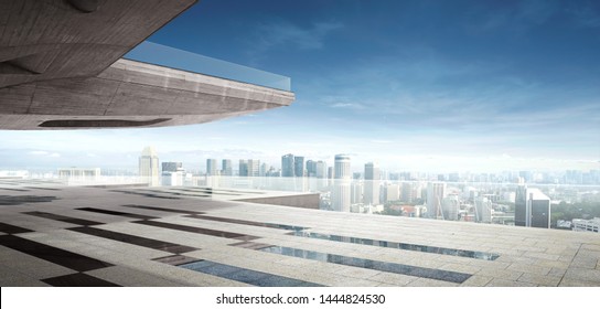Panorama modern architecture with city skyline. 3D rendering