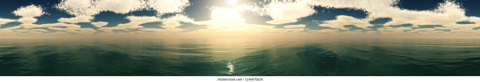 Panorama of the sea with clouds.
3D rendering