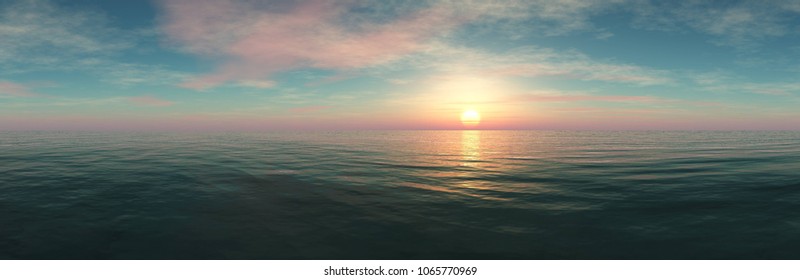 panorama of the sea sunset, light above the water, ocean sunrise,
3D rendering
