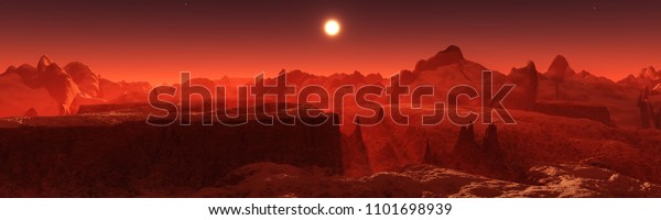 Panorama of space landscape, alien landscape,\
3D rendering