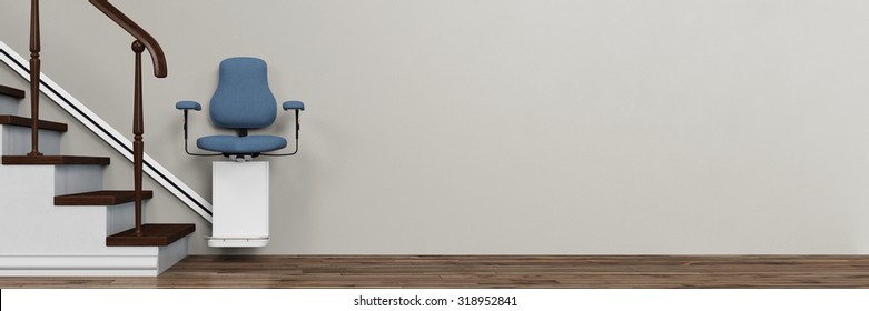 Panorama Of Stairlift At Home For The Elderly (3D Rendering)