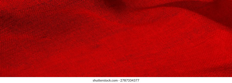 Panorama view red burlap background and texture. Rough brown hessian 