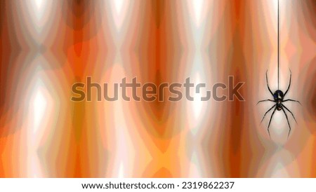 Panoramic illustration of a spider dangling on its silk thread with a background patterned gradient of  Halloween orange and white Foto d'archivio © 
