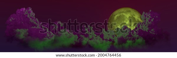 panoramic night cumulus clouds with moon , cg\
nature 3D\
rendering