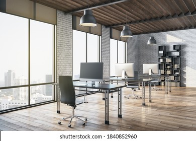 Open Space Office Interior Brick Glass Stock Illustration 744712804 ...