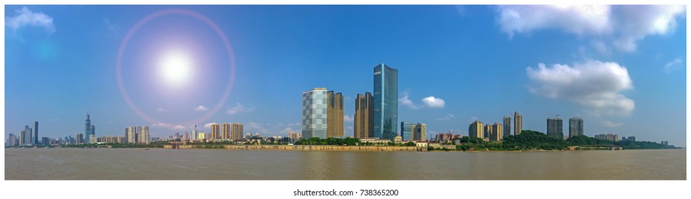 Panoramic View Of Changsha City, Hunan Province With  Xiangjiang River