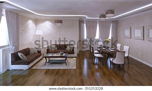 Panoramic View Living Room Studio Modern Stock Illustration