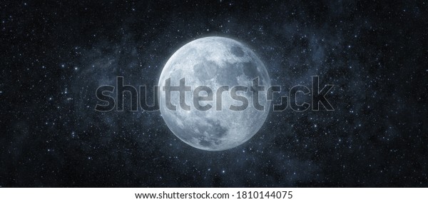 Panoramic view of\
the moon out in the space. 3d render created with textures\
furnished from\
visibleearth.nasa.gov