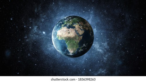 Panoramic view of planet earth with copy space, 3d render created with NASA textures from https://visibleearth.nasa.gov/