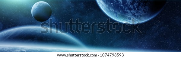Panoramic view\
of planets in distant solar system in space 3D rendering elements\
of this image furnished by\
NASA