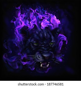 panther head in flames digital painting/ panther head in flames