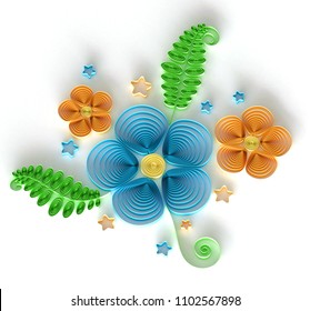 Paper Art Quilling  Filigree Floral Vignette - Sweet 3D Render Papercraft Holiday Flower Bouquet for Greeting Card
