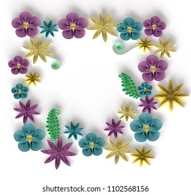 Paper Art Quilling  Filigree Floral Frame - Sweet 3D Render Papercraft Holiday Flower Bouquet For Greeting Card 
