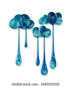 Paper Art Quilling Rain Clouds Filigree   Background - Sweet 3D Render Papercraft Weather Concept Flourish for Design Project 
