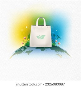 Paper Bag Day concept. International Plastic Bag Free day or Stop plastic bag use biodegradable shopping paper bag with world map earth background. - Powered by Shutterstock