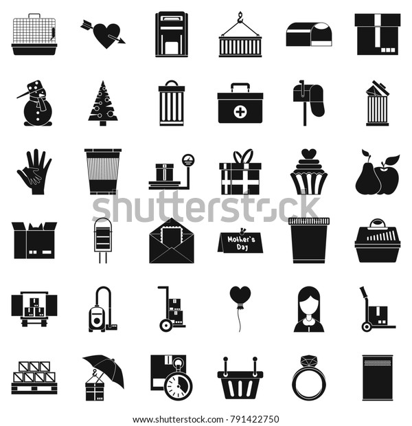 Paper box icons set. Simple style of\
36 paper box  icons for web isolated on white\
background