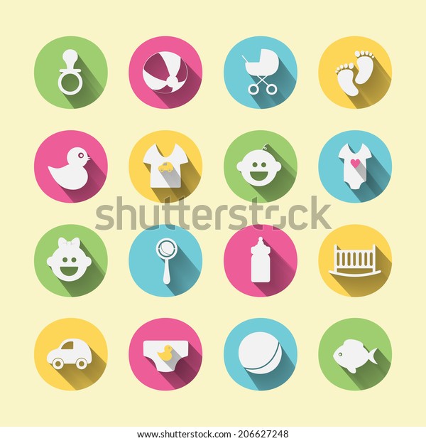 Paper clipped sticker: Baby set. Isolated\
illustration icon