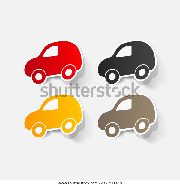 Paper clipped sticker: symbol car. Isolated\
illustration icon