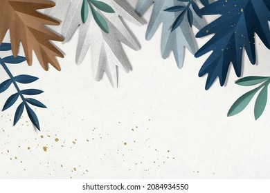 Paper Craft Leaf Border In Winter Season Flat Lay Style