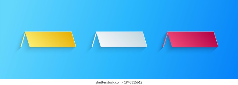 Paper Cut Blank Paper Table Card Icon Isolated On Blue Background. Tent Card Icon. Paper Art Style.