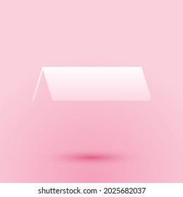 Paper Cut Blank Paper Table Card Icon Isolated On Pink Background. Tent Card Icon. Paper Art Style. .