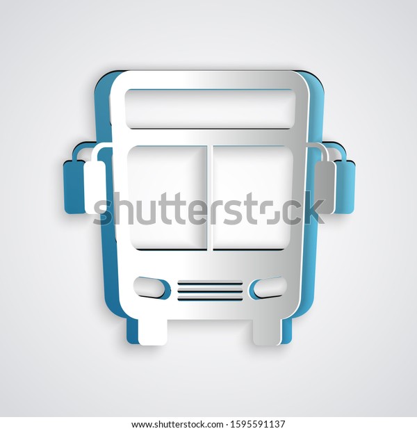 Paper cut Bus icon isolated on grey\
background. Transportation concept. Bus tour transport sign.\
Tourism or public vehicle symbol. Paper art style.\
