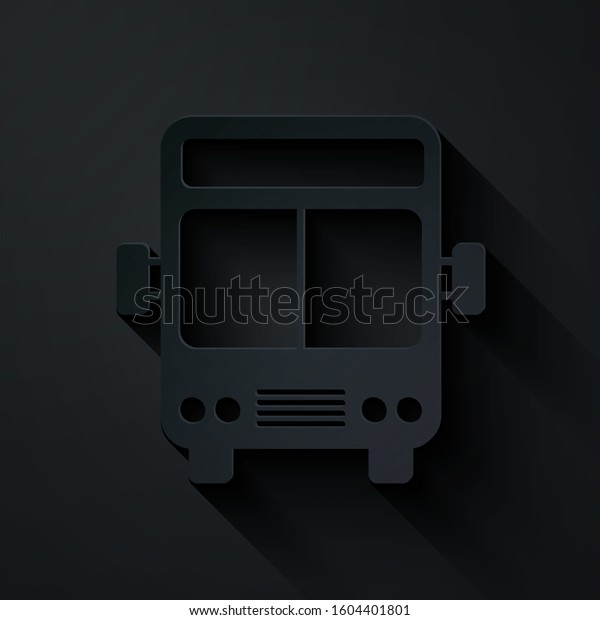 Paper cut Bus icon isolated on black\
background. Transportation concept. Bus tour transport sign.\
Tourism or public vehicle symbol. Paper art style.\
