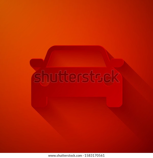 Paper cut Car icon isolated on red background. Paper art\
style. 