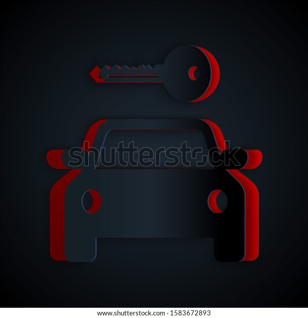 Paper cut Car rental icon\
isolated on black background. Rent a car sign. Key with car.\
Concept for automobile repair service, spare parts store. Paper art\
style. 