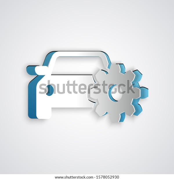 Paper cut Car service\
icon isolated on grey background. Auto mechanic service. Mechanic\
service. Repair service auto mechanic. Maintenance sign. Paper art\
style. 