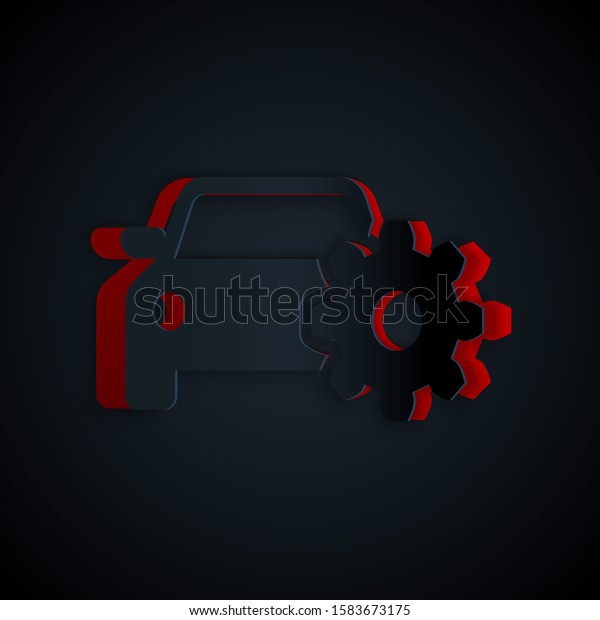 Paper cut Car service
icon isolated on black background. Auto mechanic service. Mechanic
service. Repair service auto mechanic. Maintenance sign. Paper art
style. 