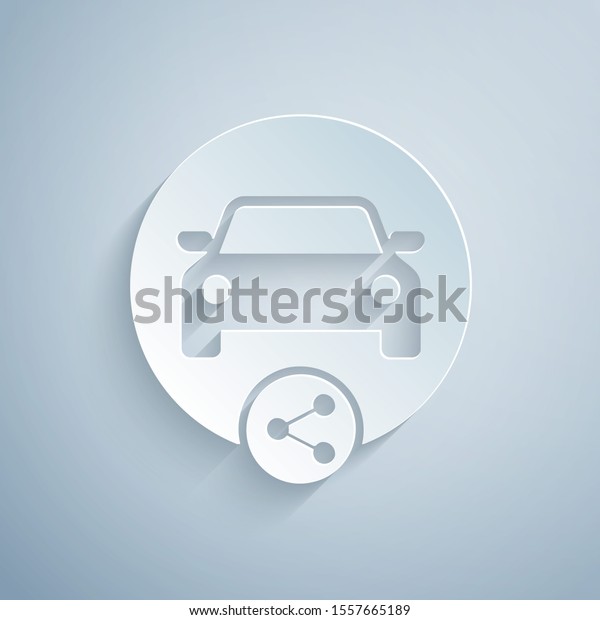 Paper\
cut Car sharing icon isolated on grey background. Carsharing sign.\
Transport renting service concept. Paper art\
style