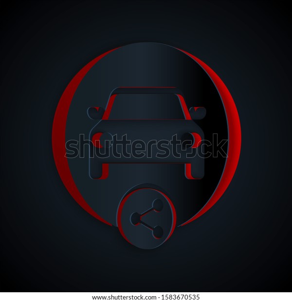 Paper cut Car sharing icon isolated on black background.\
Carsharing sign. Transport renting service concept. Paper art\
style. 