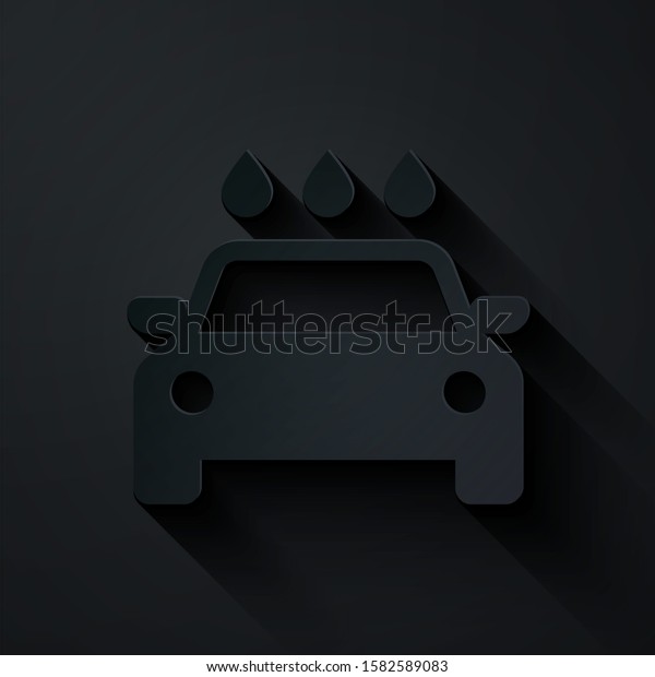 Paper cut Car wash
icon isolated on black background. Carwash service and water cloud
icon. Paper art style.
