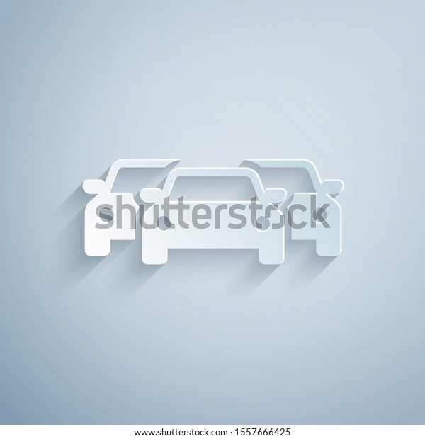 Paper cut Cars icon isolated on grey background.\
Paper art style