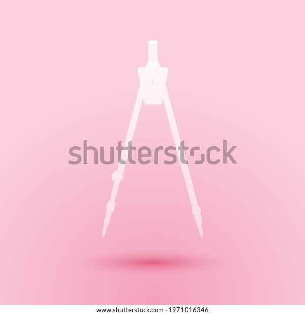 Paper cut Drawing\
compass icon isolated on pink background. Compasses sign. Drawing\
and educational tools. Geometric instrument. Education sign. Paper\
art style.