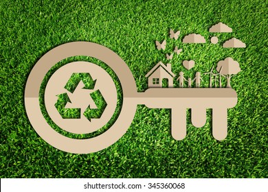   Paper cut of eco on green grass - Shutterstock ID 345360068