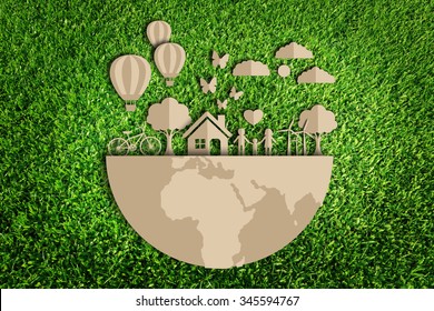  Paper cut of eco on green grass - Shutterstock ID 345594767