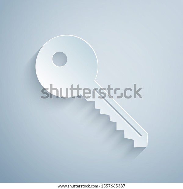 Paper cut Key icon isolated on grey background.
Paper art style