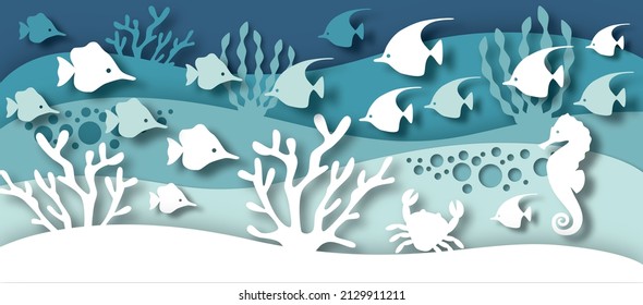 Paper Cut Marine Life 3d Illustration Stock Illustration 2129911211 ...