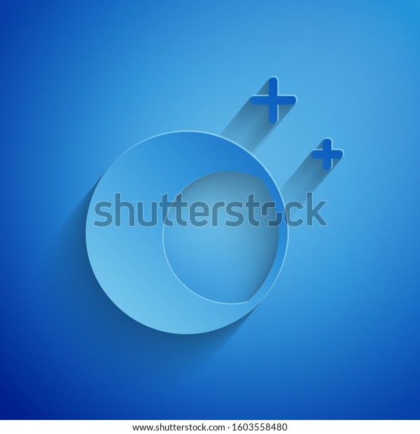 Paper cut Moon and stars icon isolated on blue\
background. Paper art style.\

