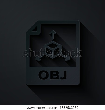 Paper cut OBJ file document. Download obj button icon isolated on black background. OBJ file symbol. Paper art style. 