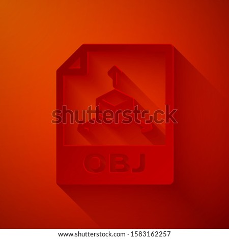 Paper cut OBJ file document. Download obj button icon isolated on red background. OBJ file symbol. Paper art style. 
