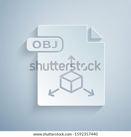Paper cut OBJ file document. Download obj button icon isolated on grey background. OBJ file symbol. Paper art style. 